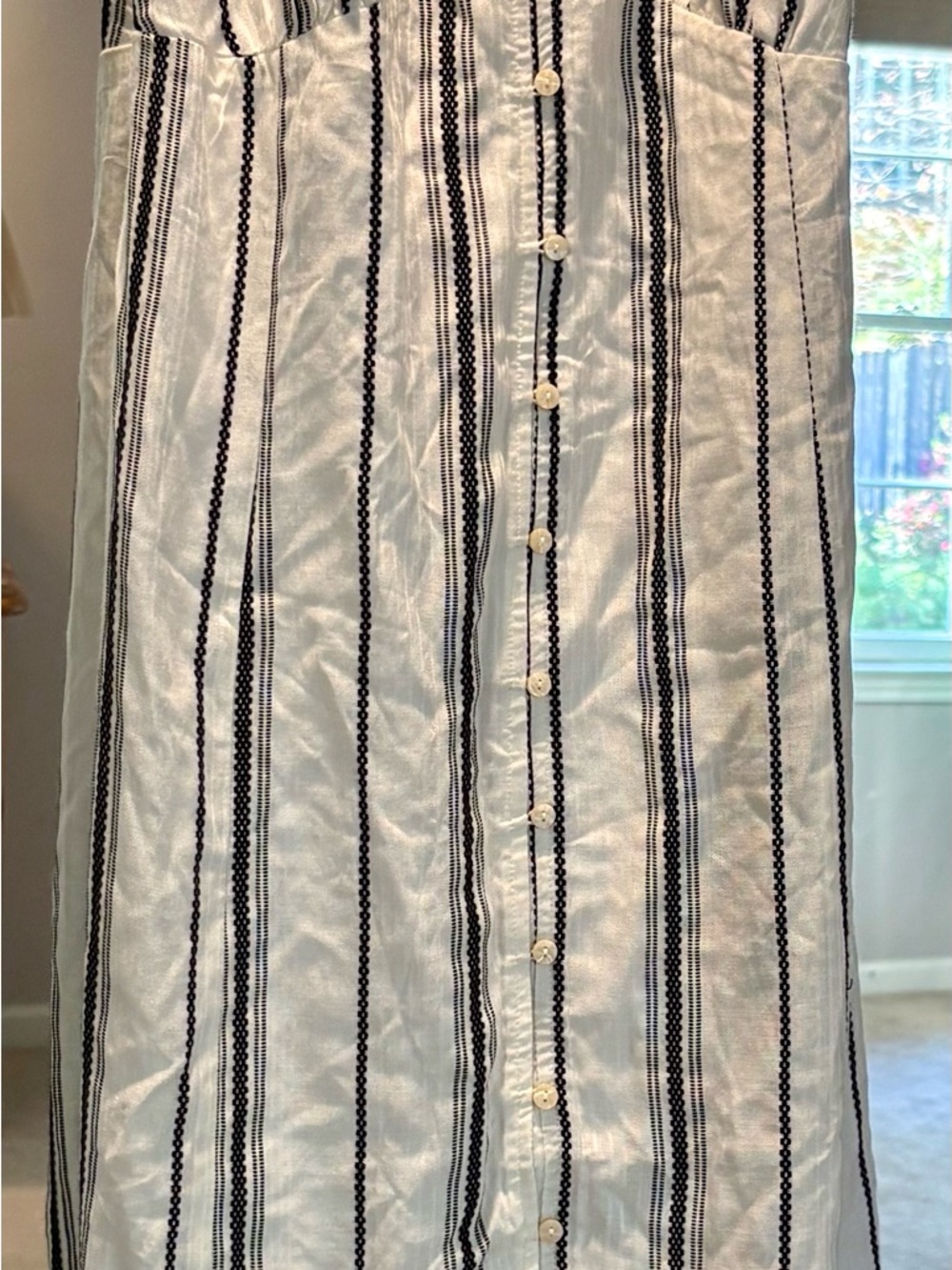 Striped Pattern Button-Front Maxi Dress in White and Black